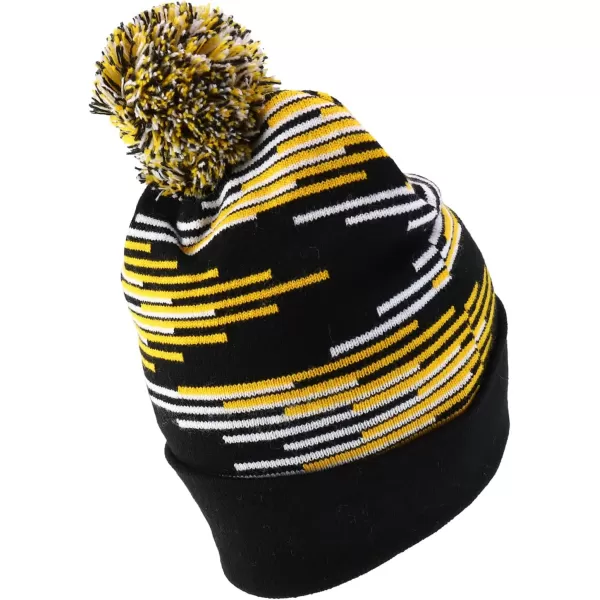 imageTrendy Apparel Shop Made in USA Staggered Bar Pattern Pom Pom Long Cuff BeanieBlack Gold White