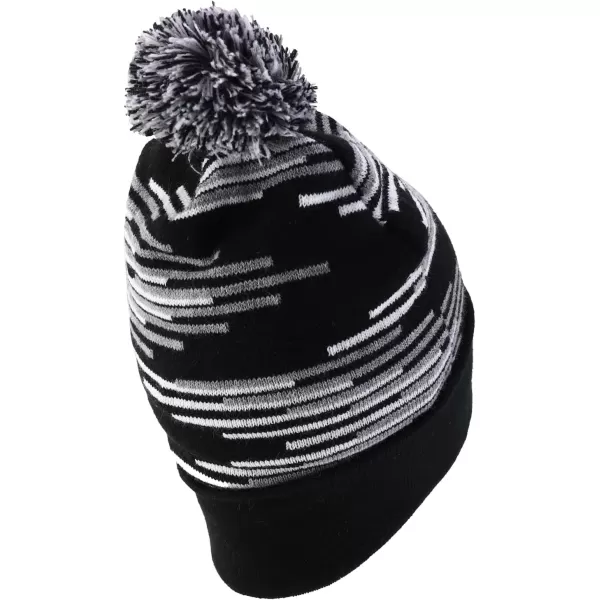 imageTrendy Apparel Shop Made in USA Staggered Bar Pattern Pom Pom Long Cuff BeanieBlack Grey White