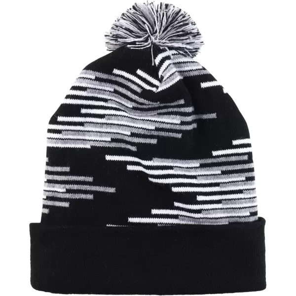 imageTrendy Apparel Shop Made in USA Staggered Bar Pattern Pom Pom Long Cuff BeanieBlack Grey White