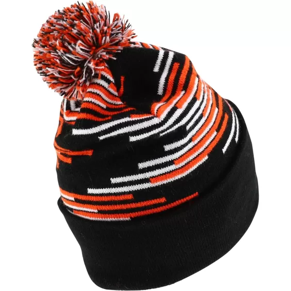 imageTrendy Apparel Shop Made in USA Staggered Bar Pattern Pom Pom Long Cuff BeanieBlack Orange White