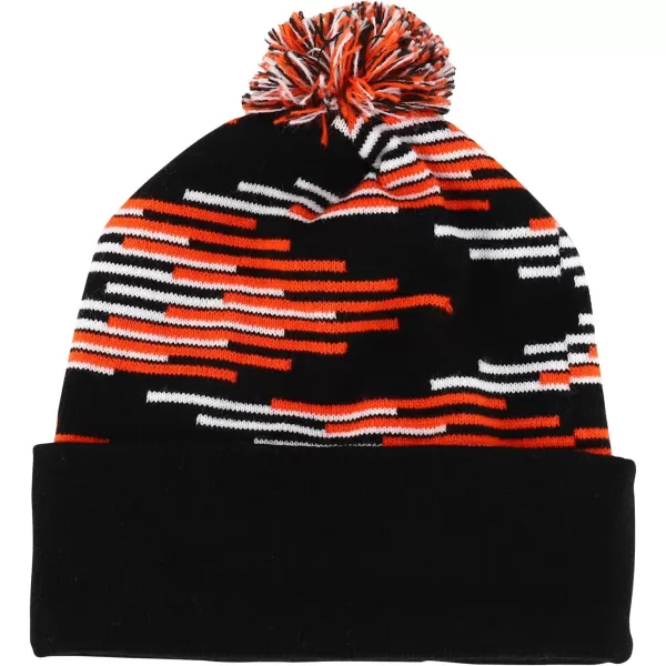 imageTrendy Apparel Shop Made in USA Staggered Bar Pattern Pom Pom Long Cuff BeanieBlack Orange White