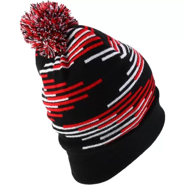 imageTrendy Apparel Shop Made in USA Staggered Bar Pattern Pom Pom Long Cuff BeanieBlack Red White