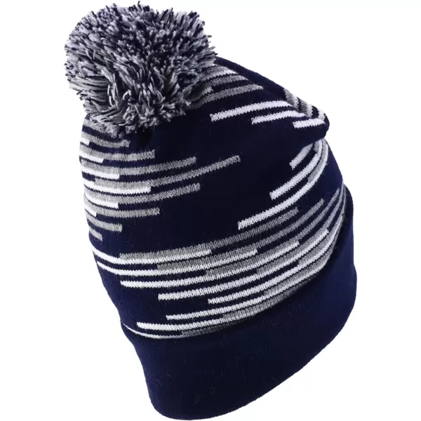 imageTrendy Apparel Shop Made in USA Staggered Bar Pattern Pom Pom Long Cuff BeanieNavy Grey White