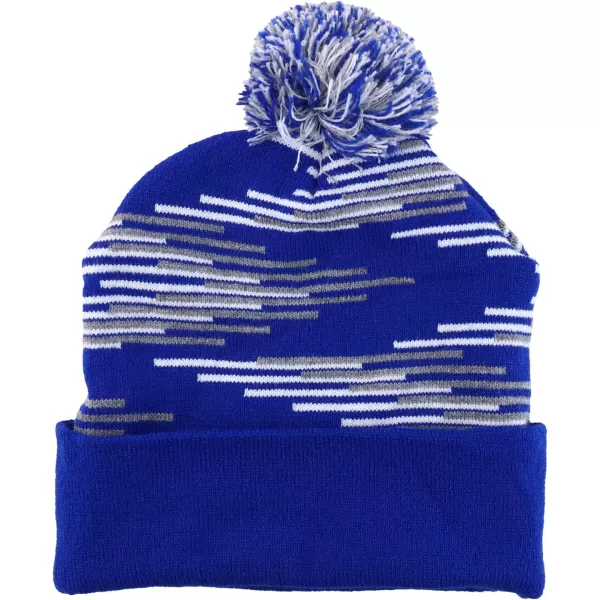 imageTrendy Apparel Shop Made in USA Staggered Bar Pattern Pom Pom Long Cuff BeanieRoyal Grey White