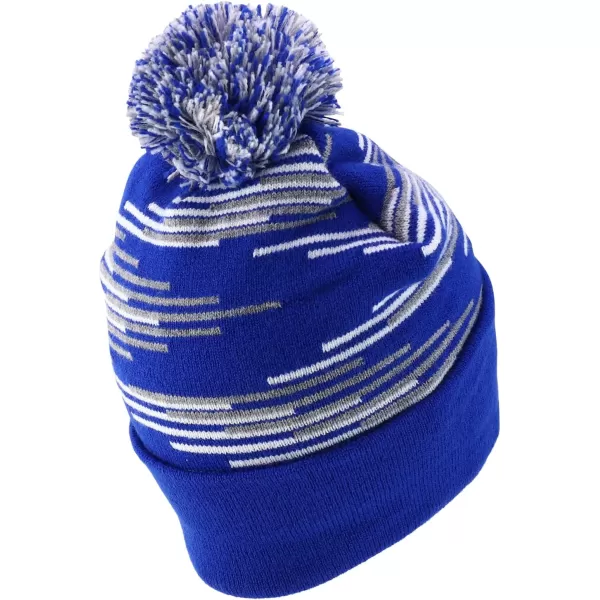 imageTrendy Apparel Shop Made in USA Staggered Bar Pattern Pom Pom Long Cuff BeanieRoyal Grey White