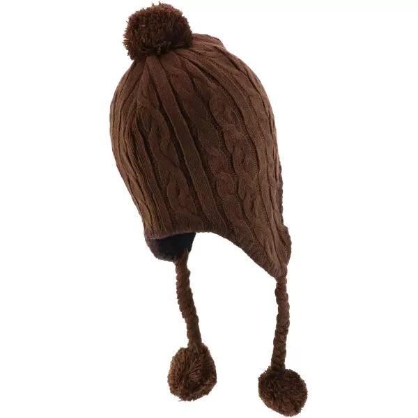 imageTrendy Apparel Shop Pom Pom Winter Ear Flaps Soft Fuzzy Peruvian Beanie HatBrown