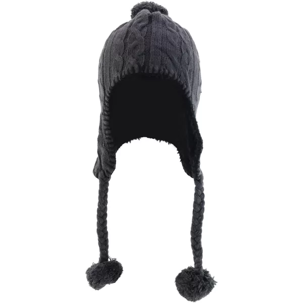 imageTrendy Apparel Shop Pom Pom Winter Ear Flaps Soft Fuzzy Peruvian Beanie HatGrey