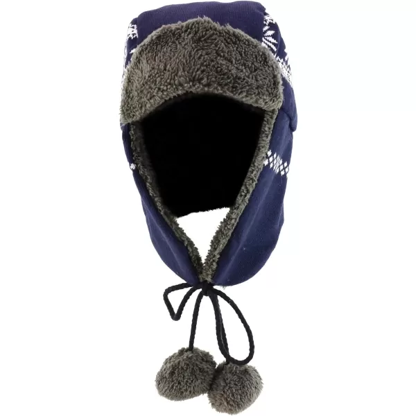 imageTrendy Apparel Shop Soft Fur Winter Snowflake Knit Ear Flaps Trooper Beanie HatNavy