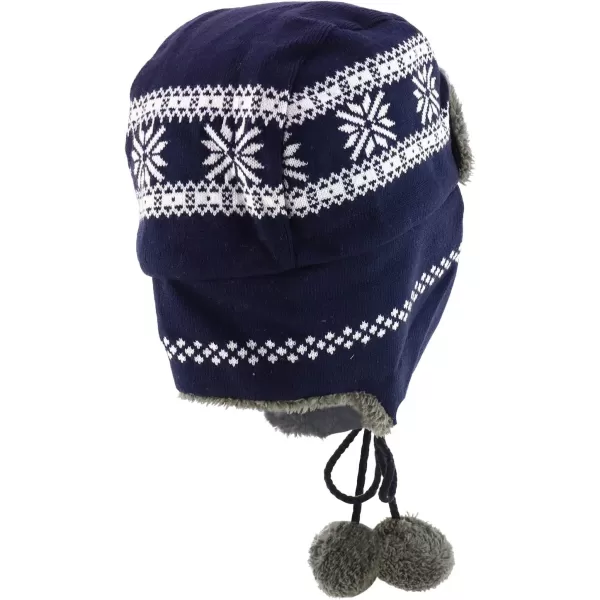 imageTrendy Apparel Shop Soft Fur Winter Snowflake Knit Ear Flaps Trooper Beanie HatNavy
