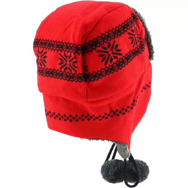 imageTrendy Apparel Shop Soft Fur Winter Snowflake Knit Ear Flaps Trooper Beanie HatRed