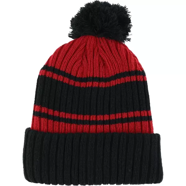 imageTrendy Apparel Shop Stripe Pattern Ribbed Knit Cuff Long Beanie with Pom PomBlack Burgundy