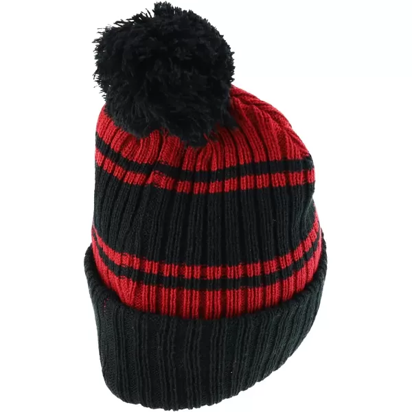 imageTrendy Apparel Shop Stripe Pattern Ribbed Knit Cuff Long Beanie with Pom PomBlack Burgundy