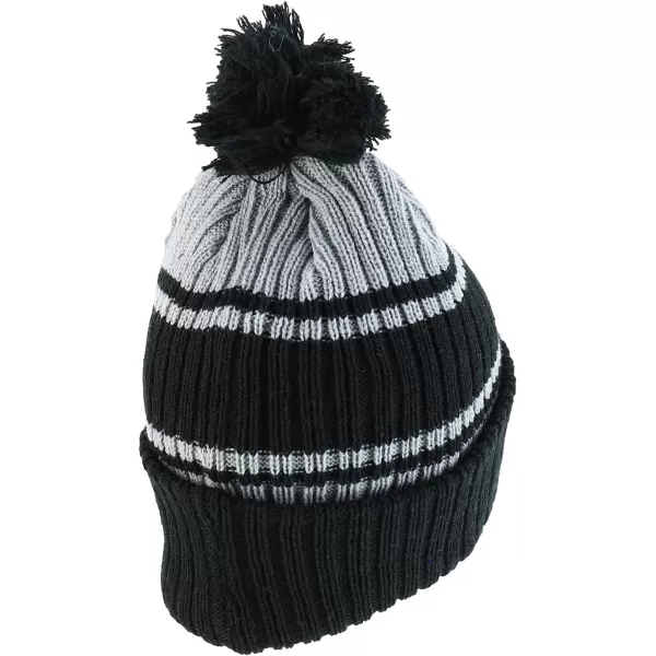 imageTrendy Apparel Shop Stripe Pattern Ribbed Knit Cuff Long Beanie with Pom PomBlack Grey