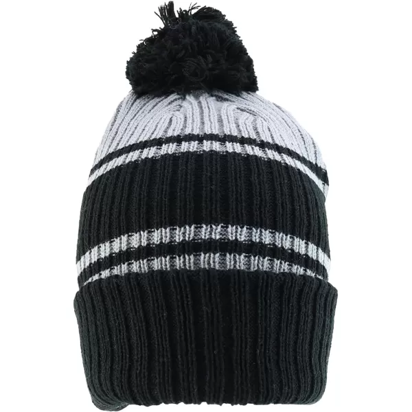 imageTrendy Apparel Shop Stripe Pattern Ribbed Knit Cuff Long Beanie with Pom PomBlack Grey