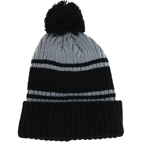 imageTrendy Apparel Shop Stripe Pattern Ribbed Knit Cuff Long Beanie with Pom PomBlack Grey