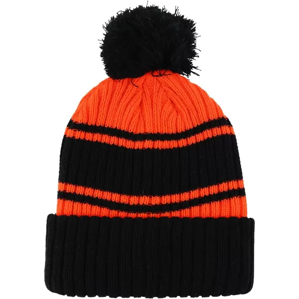 imageTrendy Apparel Shop Stripe Pattern Ribbed Knit Cuff Long Beanie with Pom PomBlack Orange
