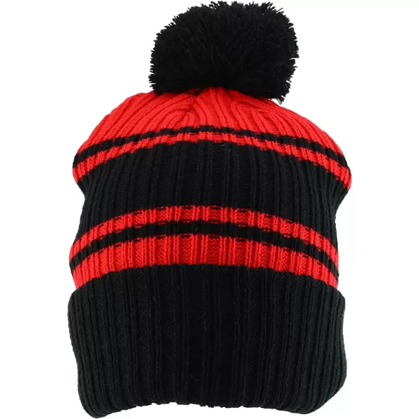 imageTrendy Apparel Shop Stripe Pattern Ribbed Knit Cuff Long Beanie with Pom PomBlack Red