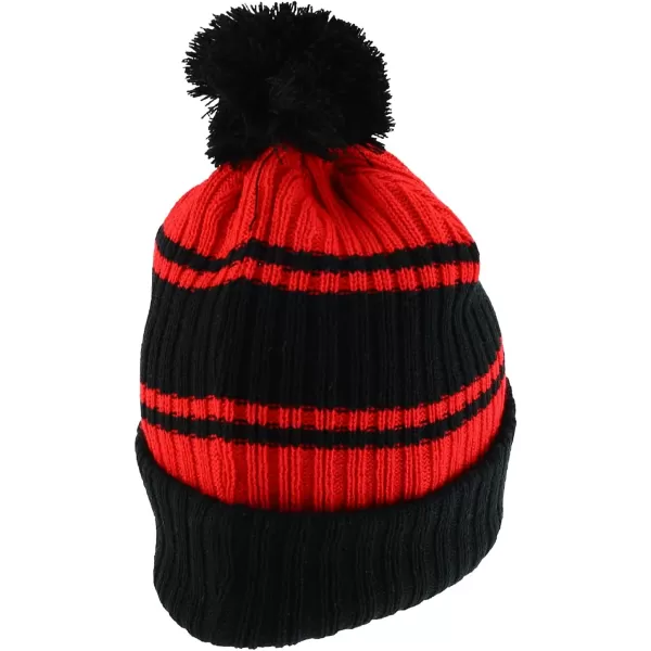 imageTrendy Apparel Shop Stripe Pattern Ribbed Knit Cuff Long Beanie with Pom PomBlack Red
