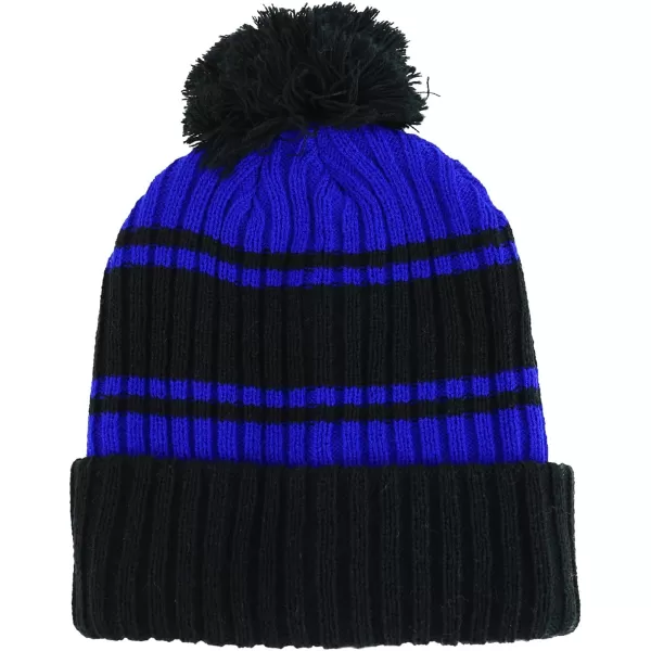 imageTrendy Apparel Shop Stripe Pattern Ribbed Knit Cuff Long Beanie with Pom PomBlack Royal