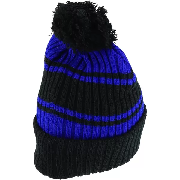 imageTrendy Apparel Shop Stripe Pattern Ribbed Knit Cuff Long Beanie with Pom PomBlack Royal
