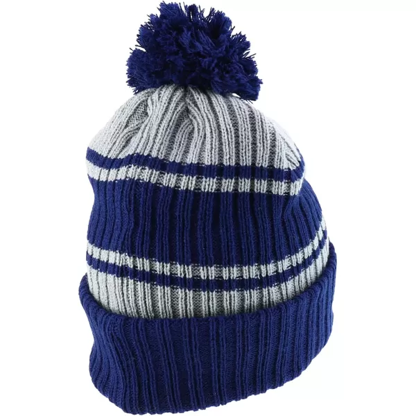 imageTrendy Apparel Shop Stripe Pattern Ribbed Knit Cuff Long Beanie with Pom PomNavy Grey