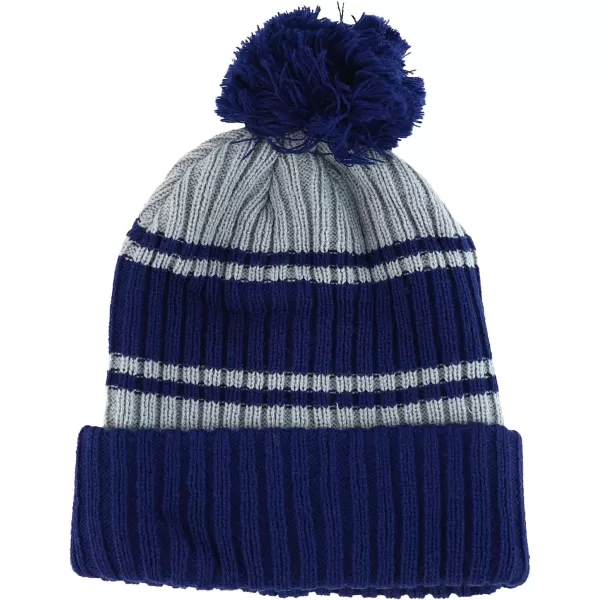 imageTrendy Apparel Shop Stripe Pattern Ribbed Knit Cuff Long Beanie with Pom PomNavy Grey