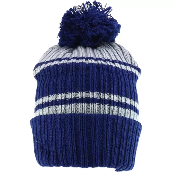 imageTrendy Apparel Shop Stripe Pattern Ribbed Knit Cuff Long Beanie with Pom PomNavy Grey