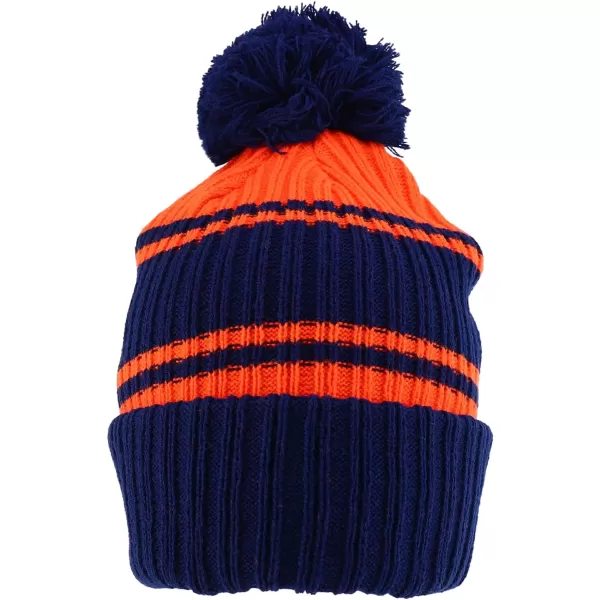 imageTrendy Apparel Shop Stripe Pattern Ribbed Knit Cuff Long Beanie with Pom PomNavy Orange
