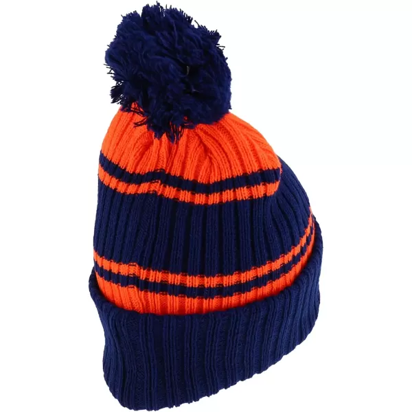 imageTrendy Apparel Shop Stripe Pattern Ribbed Knit Cuff Long Beanie with Pom PomNavy Orange