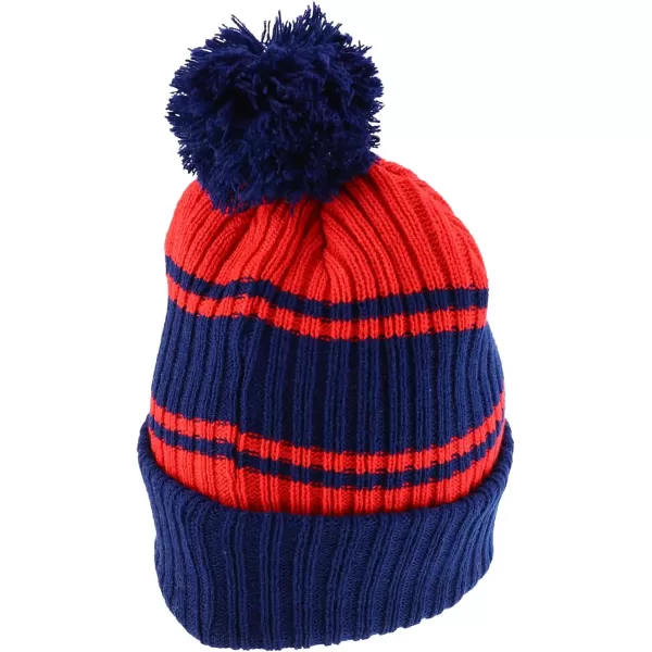 imageTrendy Apparel Shop Stripe Pattern Ribbed Knit Cuff Long Beanie with Pom PomNavy Red