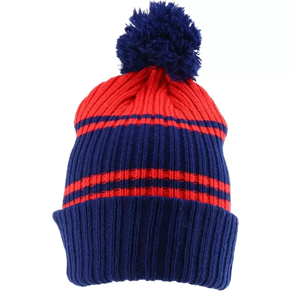 imageTrendy Apparel Shop Stripe Pattern Ribbed Knit Cuff Long Beanie with Pom PomNavy Red