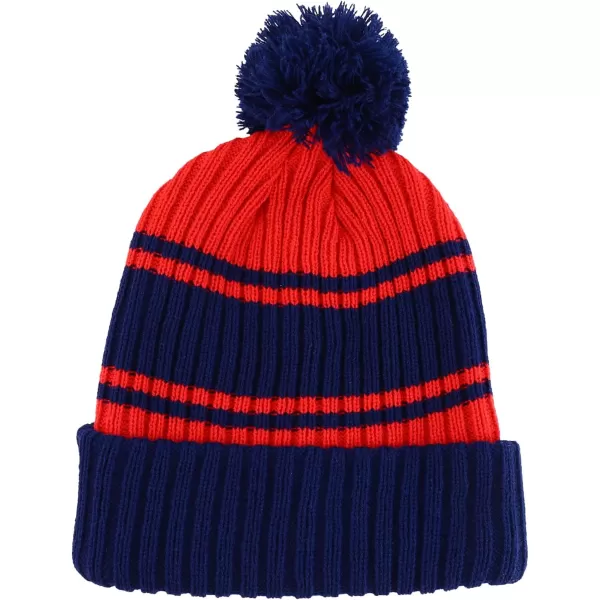 imageTrendy Apparel Shop Stripe Pattern Ribbed Knit Cuff Long Beanie with Pom PomNavy Red