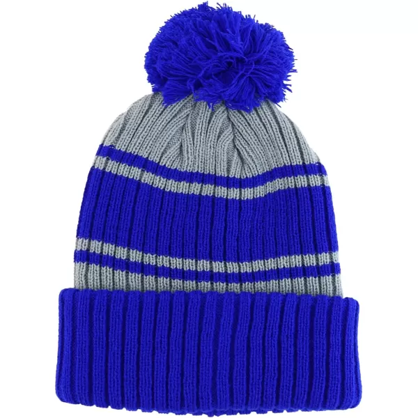 imageTrendy Apparel Shop Stripe Pattern Ribbed Knit Cuff Long Beanie with Pom PomRoyal Grey