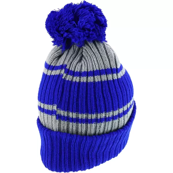 imageTrendy Apparel Shop Stripe Pattern Ribbed Knit Cuff Long Beanie with Pom PomRoyal Grey