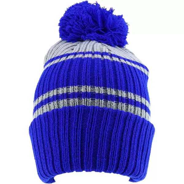 imageTrendy Apparel Shop Stripe Pattern Ribbed Knit Cuff Long Beanie with Pom PomRoyal Grey
