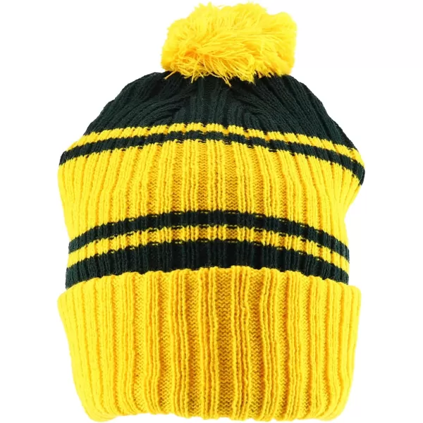 imageTrendy Apparel Shop Stripe Pattern Ribbed Knit Cuff Long Beanie with Pom PomYellow Hunter