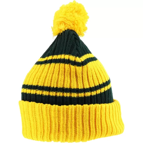 imageTrendy Apparel Shop Stripe Pattern Ribbed Knit Cuff Long Beanie with Pom PomYellow Hunter