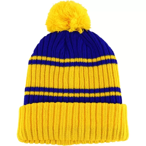imageTrendy Apparel Shop Stripe Pattern Ribbed Knit Cuff Long Beanie with Pom PomYellow Royal