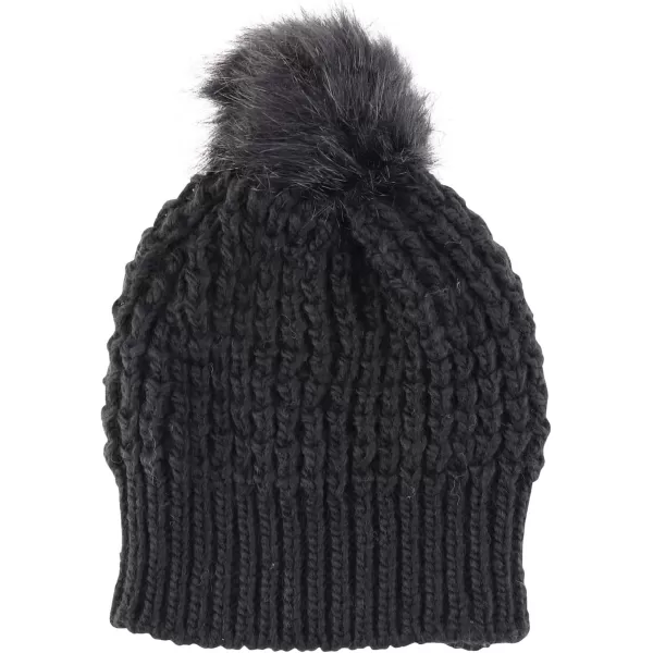 imageTrendy Apparel Shop Warm Soft Cable Knit Faux Fur Pom Pom BeanieBlack