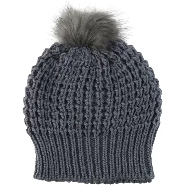 imageTrendy Apparel Shop Warm Soft Cable Knit Faux Fur Pom Pom BeanieGrey