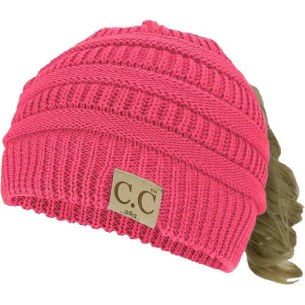 imageTrendy Apparel Shop Womens Lightweight Ribbed Knit 365 Stretchable Ponytail Beanie Cap