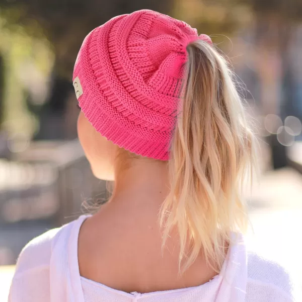 imageTrendy Apparel Shop Womens Lightweight Ribbed Knit 365 Stretchable Ponytail Beanie Cap