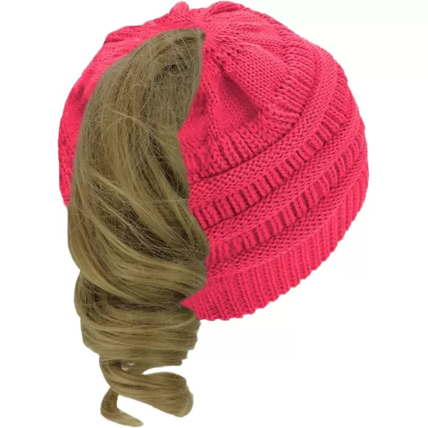 imageTrendy Apparel Shop Womens Lightweight Ribbed Knit 365 Stretchable Ponytail Beanie Cap