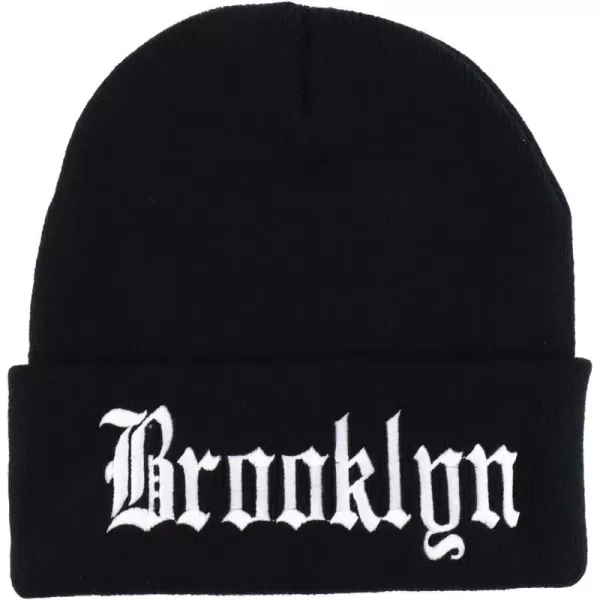 imageTrendy Apparel Shop Brooklyn Old English Font Embroidered Long Cuff BeanieBlack