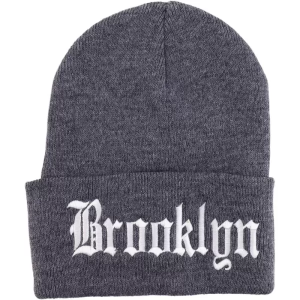 imageTrendy Apparel Shop Brooklyn Old English Font Embroidered Long Cuff BeanieGrey