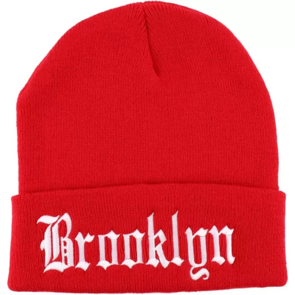 imageTrendy Apparel Shop Brooklyn Old English Font Embroidered Long Cuff BeanieRed