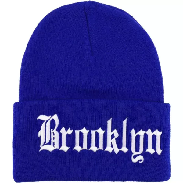 imageTrendy Apparel Shop Brooklyn Old English Font Embroidered Long Cuff BeanieRoyal