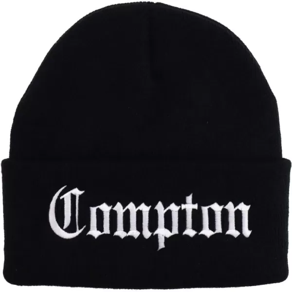 imageTrendy Apparel Shop Compton Old English Font Embroidered Long Cuff BeanieBlack