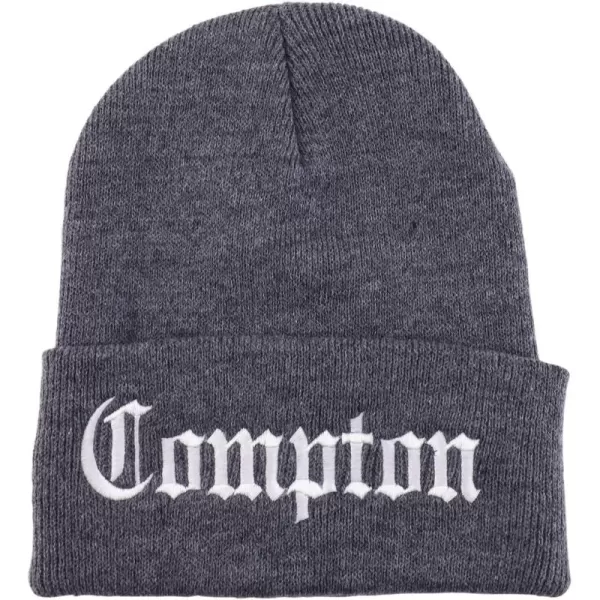 imageTrendy Apparel Shop Compton Old English Font Embroidered Long Cuff BeanieGrey