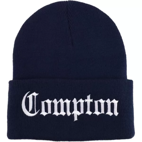 imageTrendy Apparel Shop Compton Old English Font Embroidered Long Cuff BeanieNavy